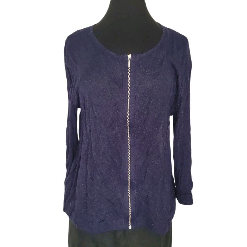 Chico’s Navy Zip Cardigan Sweater 3/4 Sleeve Sz 3